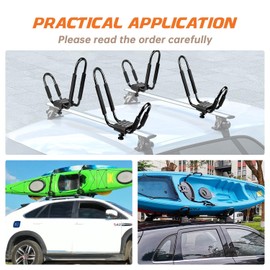 HIGHRAZON Kayak Roof Rack, 2 Pair J-Bar Roof Rack with 4 Ropes. Heavy Duty Kayak Roof Carrier for Your Canoe SUV and Trucks