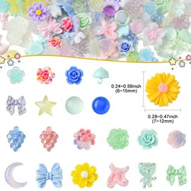 Stiesy 18 G 6 Colors Assorted Resin Slime Charms Beads Luminous Decoden Flat Back Beads Cabochons Glow in The Dark Beads Mini Size Flower Nail Art Charms Bulk for Embellishment Scrapbooking DIY Craft