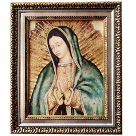 MEXICANDOO Our Lady of Guadalupe Mexican Framed Print (Cuadro Mexicano de la Virgen de Guadalupe) 11x13 inch with Golden and Silver Plated Finish Catholic Religious Wall Art Decoration for Home and