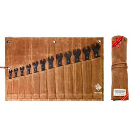 IRONCUBE Tool Pouch, 12 Pockets Wax Canvas Weatherproof Roll-Up Storage Bag for Wrenches