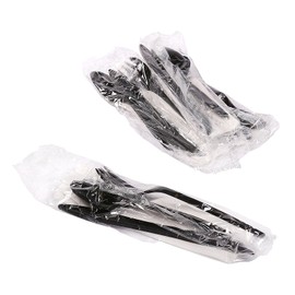 AmerCare Four Piece Meal Kit with 12 x 13 Napkin, and Black Medium Weight Fork, Knife, and Teaspoon, Case of 250