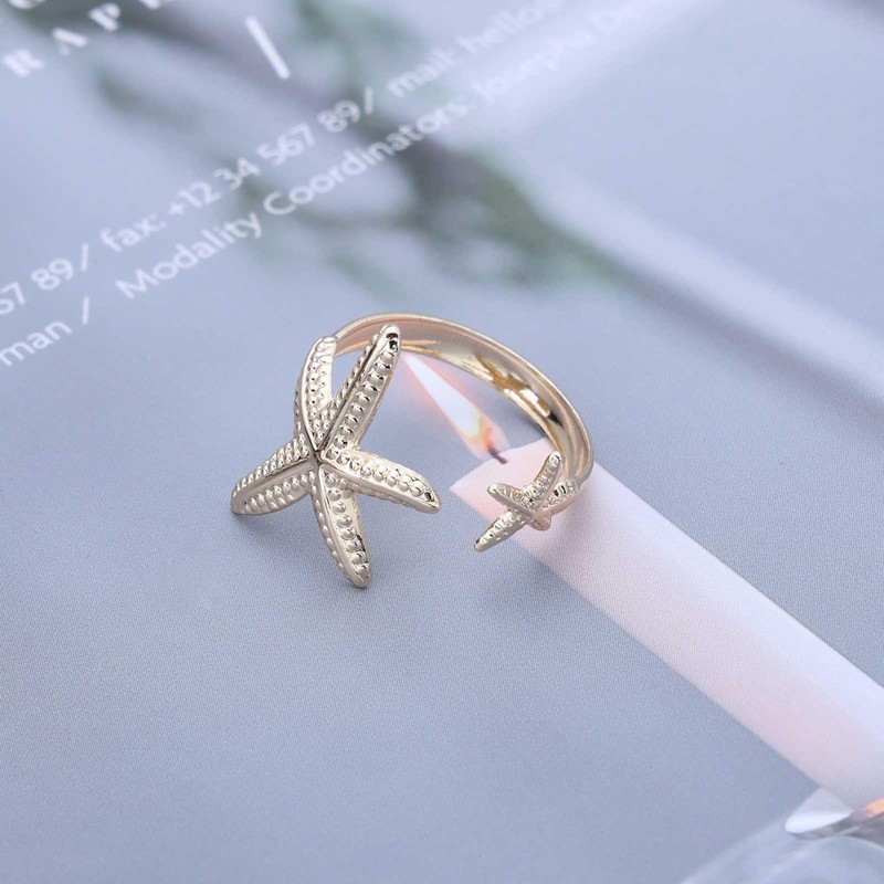 Inateannal Boho Starfish Rings Gold Starfish Open Rings Vintage Adjustable
