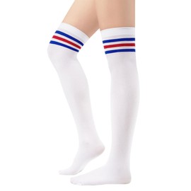 Zando Striped Thigh High Socks for Women Striped Knee High Socks Striped Knee Socks for Women Thigh High Stockings Cosplay Stockings Thigh Highs Leg Warmers over the Knee Socks White/Red/Blue