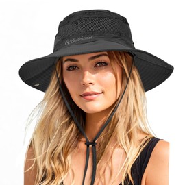 Durio Sun Hat for Men and Women - Outdoor Summer Hiking Hat UV Protection Bucket Cap with Chin Strap Fishing Hat Safari Hat Foldable Mesh Wide Brim Camping Hat, Black