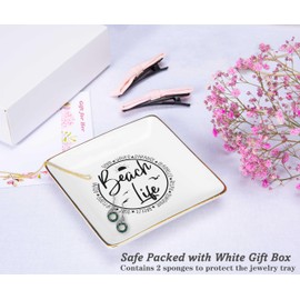 NZY Beach Life Gifts for Women Her-Ocean Sunset Beach Vacation Gift for Seaside Lover-Seasaid Travel Lovers Present-Ceramic Jewelry Tray Trinket Holder Ring Dish