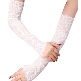 aisa napa Lace Arm Cover, Long, 17.7 inches (45 cm), UV Protection, Sunshade, Arms, Fashionable, Women's, Black, White