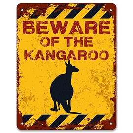 Print Crafted - Beware Of The Kangaroo | Vintage Metal Garden Yard Warning Sign