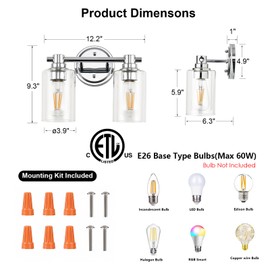 ALAISLYC Bathroom Light Fixtures Wall Sconce Light with Clear Glass Chrome 3 Lights Bathroom Lighting Over Mirror Vanity Lights for Living Room,Bedroom,Restroom,Hallway E26 Base