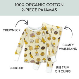 HonestBaby 2-Piece Pajamas Sleepwear PJs 100% Organic Cotton for Baby, Toddler, Kids, Boy, Sweet Banana, 3T
