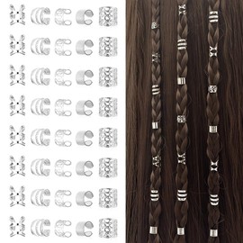 MINGTIANGH 40 Pcs Hair Beads Set Hair Ornaments Assorted Dance Hair Accessories Hair Accessories Rings Hip Hop Hair Braid Rings DIY Handmade Material for Kids Hair Closure Braiding (Silver)