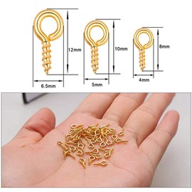 Samcos Heaton Screws, Hooks, Metal Fittings, Handmade, DIY Crafts, 0.3 inches (8 mm), 0.4 inches (10 mm), 0.5 inches (12 mm), 12 Mass Cases, 3 Sizes x 4 Colors/Set Total 360 Pieces