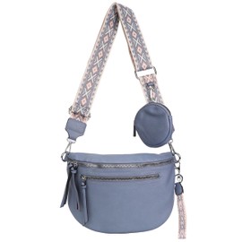 irisaa Women's Crossbody Bag, 3-in-1 Shoulder Bag, Bum Bag with Zip and Adjustable Wide Strap, Handbag for Men and Women, Blue Double