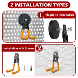 3-H Magnet Hooks Heavy Duty 4 Pack Without Drill - 2 Extension Cord Organizer,Magnetic Hooks Heavy Duty for Hanging and organizing Ladder,Chair,Large Power and Electric Tool(Orange)