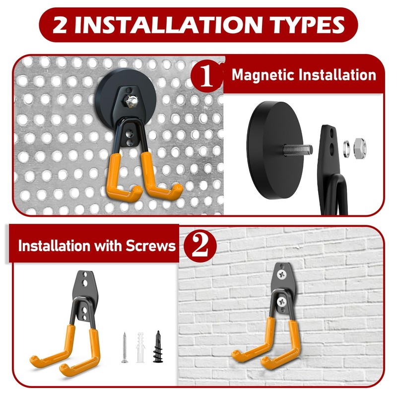 3-H Magnet Hooks Heavy Duty 4 Pack Without Drill -