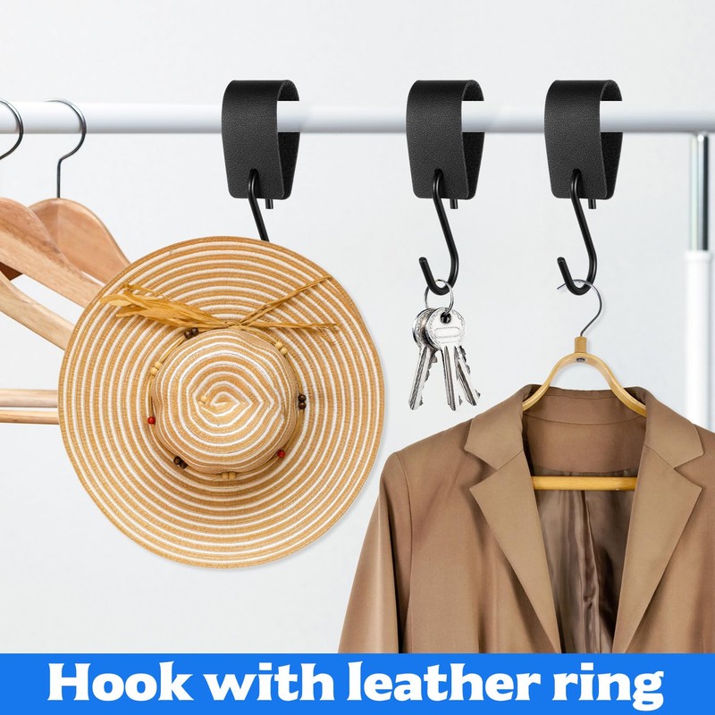 YiLUXmyyxgs 10 Sets S Hooks for Hanging, S-Hook with Leather