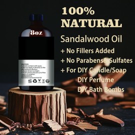 Sandalwood Essential Oil, Roll-on Sandalwood Oil (8 Fl Oz x1 + 0.33 Fl Oz x1) - Natural, Scalp, Diffuser, Massage, Yoga, DIY Soap and Candle Making - Fragrance Oils, Gifts, Spa Care