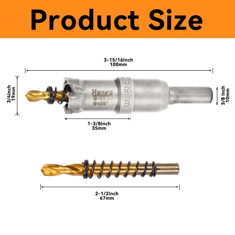 Henvo Hole Saw 3/4" (19mm) Heavy Duty Carbide with 2