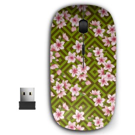 KAWAMOUSE 2.4G Ergonomic Portable USB Wireless Mouse for PC, Laptop, Computer, Notebook with Nano Receiver (Chinese Cherry Blossom Patter Khaki)