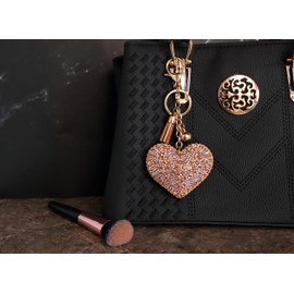 AuPra Diamante Heart KeyRing Gift Women Bling Rhinestone Love KeyChain Home Car Bag Clip Key Holder Lady Girl Crystal Tassel Present (Brown)