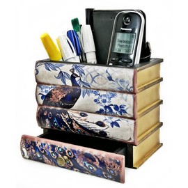 Bellaa 22494 Pen Pencil Holder Cell Phone Stand Desk Office Organizer Container Cup Pot Multi Purpose Caddy Distressed Retro Rustic Vintage Old World Shabby Chic