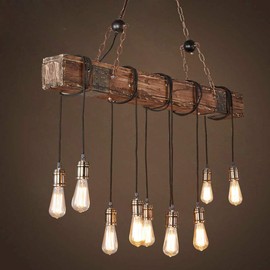 TFCFL Retro Pendant Lighting Wooden Rustic Chandelier Industrial Vintage Chandelier Lighting Fixtures E26 Bulb Sockets Hanging Farmhouse Chandelier for Kitchen, Dining Room, Bar