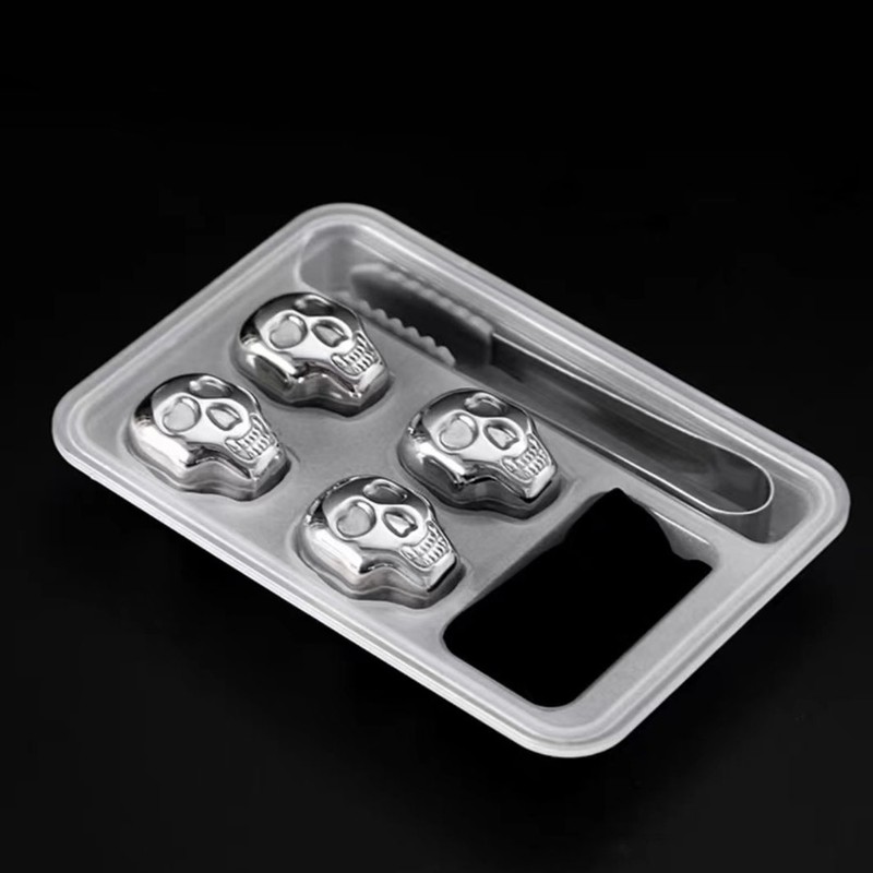 4 PCS Stainless Steel Skull Head Ice Cube with Silicone