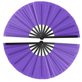 Oncpcare 2 Pcs Large Folding Hand Rave Fan, Chinese Kung Fu Line Dance Popping Fan for Men Women Girl Boy Gift (Purple)
