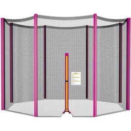 Trampoline Net Replacement 12 FT Replacement Trampoline Safety Net 12FT for Round Trampoline Enclosure Net with 8 Straight Poles Sleeve 360 Protection Double Buckles Netting Replace (NO Poles, Pink)