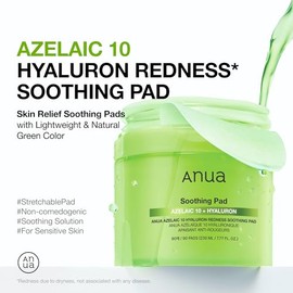 ANUA Ácido azelaico 10 almohadillas de tóner calmantes de ácido hialurónico, mascarilla facial hidratante para el cuidado de enrojecimiento, poros y m