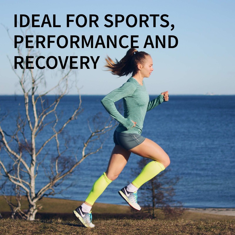 Calf Compression Sleeves (Neon yellow/Light blue 1 Pair, Large)