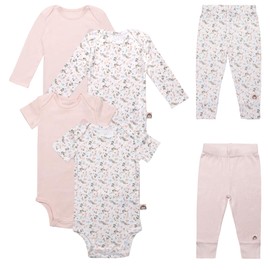 MY LITTLE ZONE Baby Layette Set Girl, 6 Piece New Born Baby Girls Gift Set, 6-9 M Baby Girl Baby Essentials, Babies Essentials, Baby's Clothes (Floral + Pink New Born Clothes Babygirl)