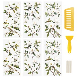 WANDIC 6 Sheets Magnolia Rub On Transfer Sticker, Flower Theme Decal for Home Party Present Packaging DIY Scrapbooking Photo Albums Furniture,15 * 30cm