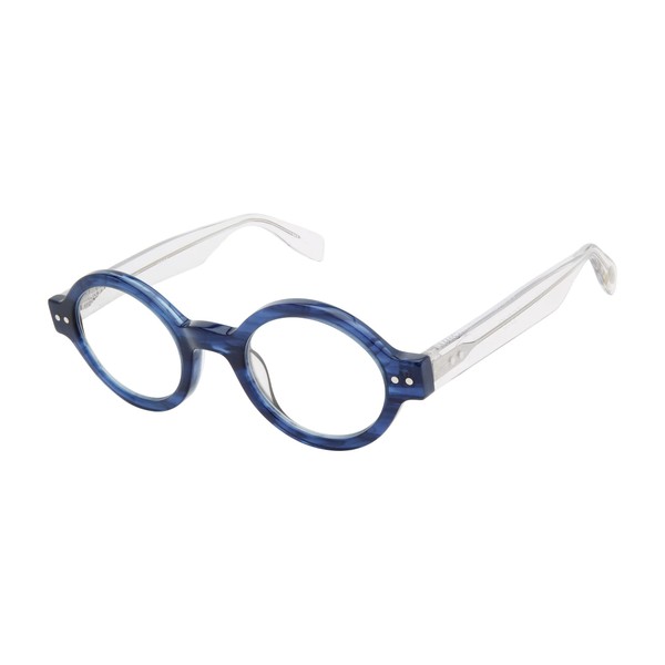 Scojo New York Bleeker Street Reading Glasses, Handmade Scratch Resistant Readers for Women and Men, Navy Horn/Crystal - 2.50x
