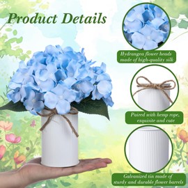 Zeyune 12 Sets Wedding Flower Table Centerpieces Artificial Hydrangeas with Rustic Metal Vase Fake Hydrangea Flowers in Pot Floral Arrangement for Wedding Bridal Tea Party Table Home Decor (Blue)