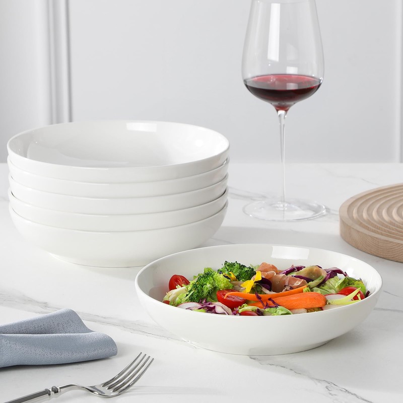MALACASA 8.85" Large Pasta Bowls, 42 OZ White Salad Bowls