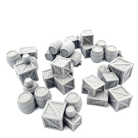 QP3D - Crates and Barrels Scatter Terrain - Fantasy Wooden Chest Merchant Goods for Tabletop Scenery & RPG 28-32mm Miniatures Wargame Props DnD D&D, 3D Printed and Paintable
