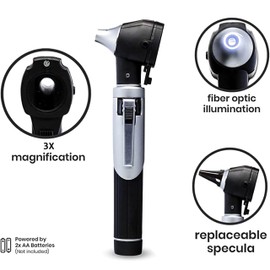 MJW Fiber Optic Mini Otoscope Ear Healthy Tool for Home use with Extra Replaceable LED Light
