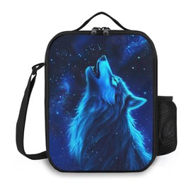 Ximjoju Wolf Lunch Box Insulated Lunch Bag for Women Men Reusable Large Capacity Lunchbox with Shoulder Strap Small Leakproof Cooler Food Bento Tote Bag for Work Travel Picnic