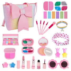 Kit de maquillaje para niños, juego de maquillaje real lavable para niñas pequeñas con bolso, juego de maquillaje para niñas pequeñas de 4, 5, 6, 7, 8 años, regalos de cumpleaños de Navidad, maquillaje para niños de 8 a 12 años