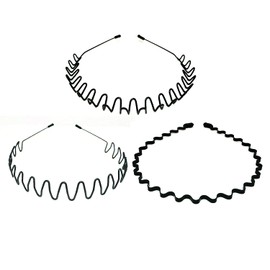 Pack of 5 Metal Hair Bands, Etercycle Unisex Hair Band Wave Black Spring Headband, 90s Women's Men's Headband Multi-Style Hair Accessories with 5 Elastic Hair Bands for Daily Fitness