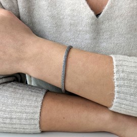 Silverly 4 mm Thick Chunky 925 Solid Silver Men's Bracelets 7.5" - Bali Snake Chains for Men - Oxidised Sterling Silver Bracelet - Heavy S Hook Balinese Chain Bracelet