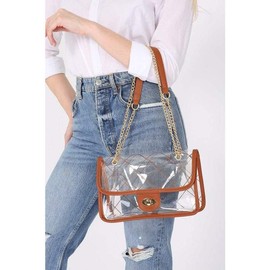 HIGH QUALITY QUILTED CLEAR PVC BAG - color: LIGHT TAUPE/LTLT, size: Os