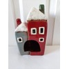 Christmas Two House Tall Cottages Tea Light Holder Red Grey