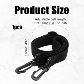 YceLon Shoulder Strap for Bags, Black, Adjustable from 90 to 160 cm, Robust Nylon Fabric, 2 Plastic Hooks, Versatile for Travel and Everyday Use
