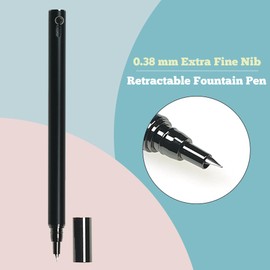 YEEMO Retractable Fountain Pen – 0.38 mm Extra Fine Nib Fountain Pen, Smooth Fancy Pens with Converter, 6 Ink Cartridges & Gift Pouch for Writing (Matte black)