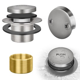 HeiLuon Tip-Toe Bathtub Drain Kit with Two-Hole Overflow Plate, Premium Quality Bath Tub Drain Replacement, Universal Fine/Coarse Thread Bathtub Stopper (Brushed Nickel)