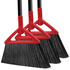 PUTNATRUE Heavy Duty Broom of Outdoor and Indoor,3 Packs Upgraded Commercial Angle Brooms,Perfect Red Broom of House,Kitchen,Garage,Courtyard,Concrete