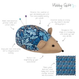 Hobby Gift Hedgehog Pincushion – Cotton Fabric with Classic Woodblock Floral Print, Arts & Crafts Inspired Sewing Novelty Tabletop Pin Holder 12 x 4.5 x 6cm