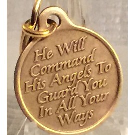 wendells Guardian Angel 1" Bronze Key Chain Tag He Will Command Angels Keytag Keychain