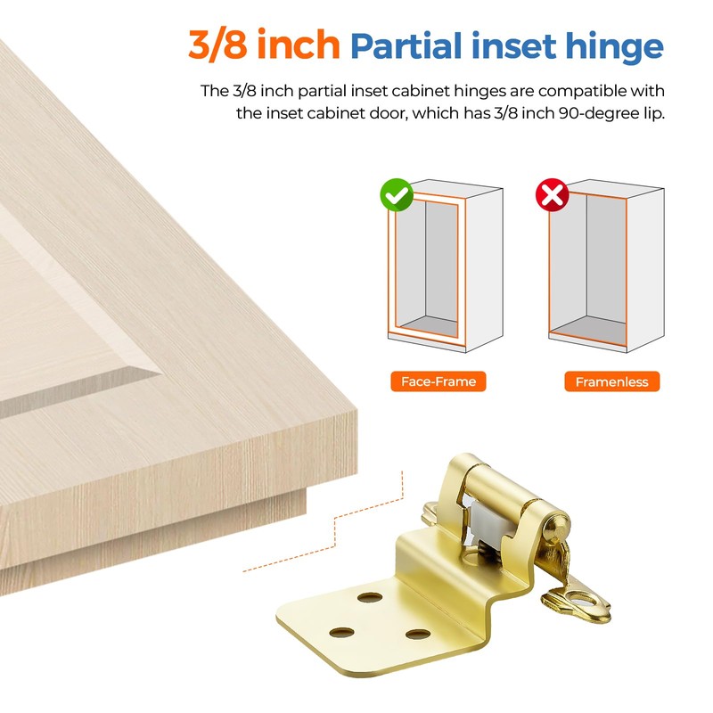 JOYDECOR 10 Pack 5 Pairs 3/8 Inch Overlay Gold Cabinet